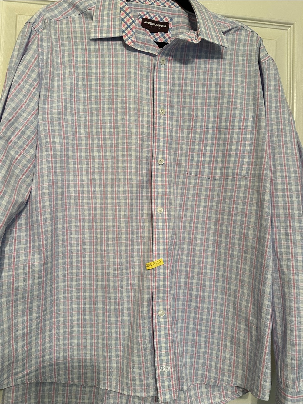 Johnston & Murphy Light Blue and Pink Plaid Dress Shirt